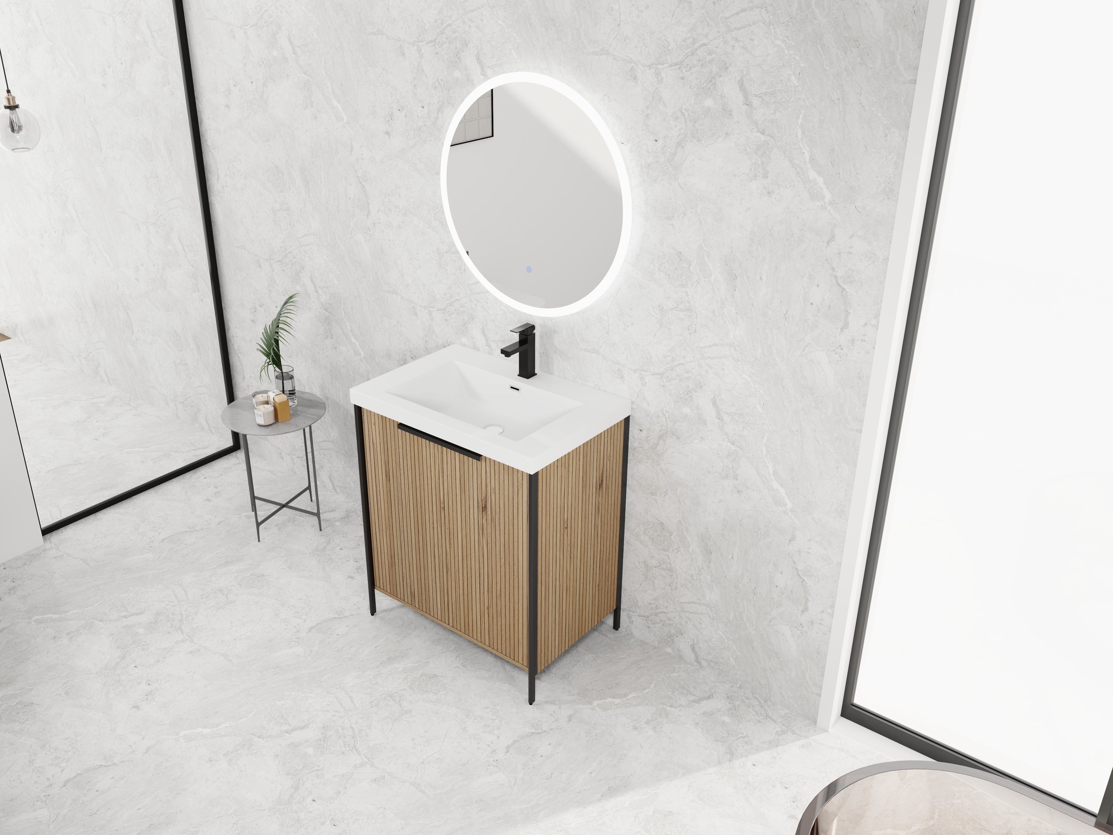 30" Freestanding Bathroom Vanity with Resin Sink & 2 Soft-Close Cabinet Doors