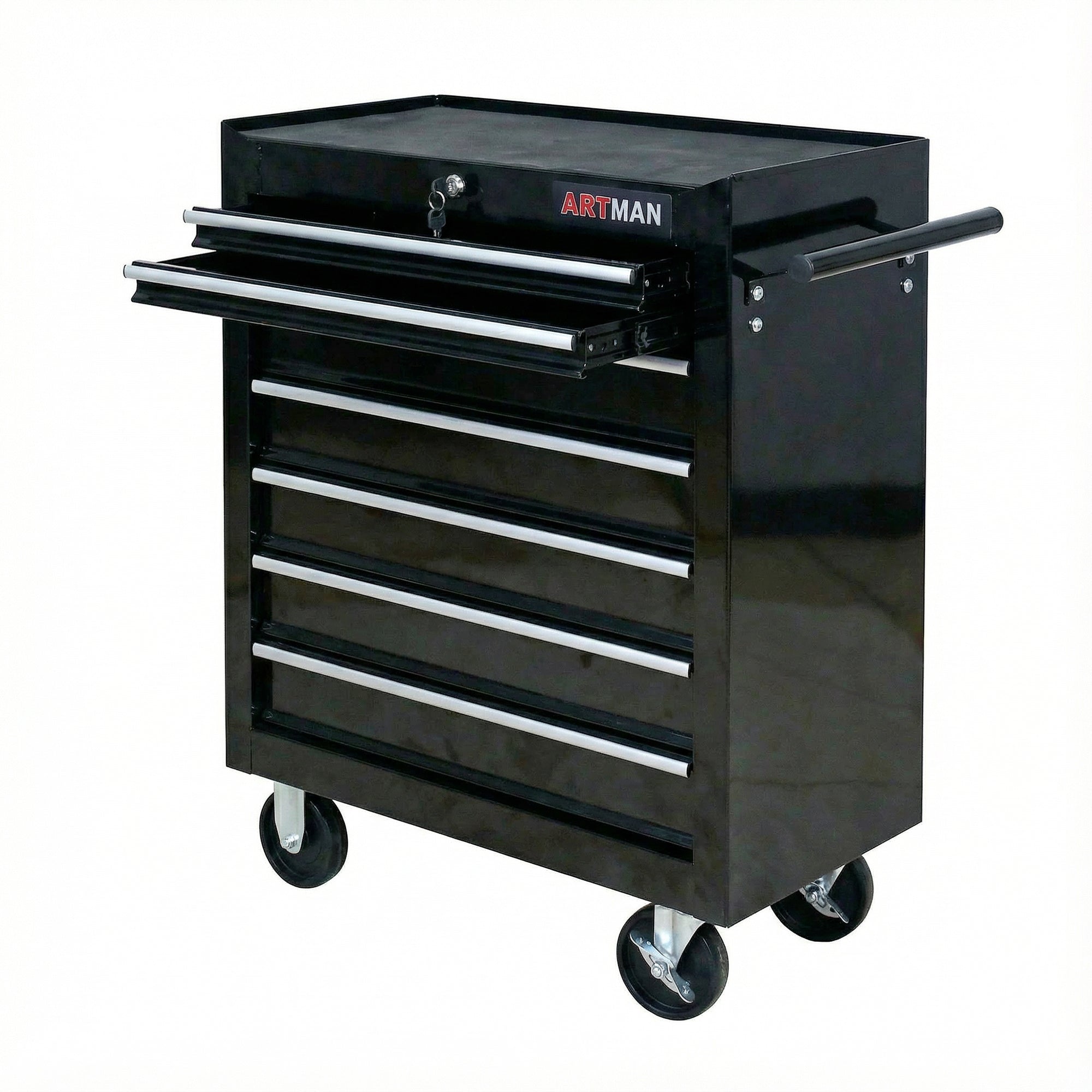 7 Drawers Multifunctional Tool Cart with Wheels - Black