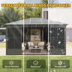 12x14FT Outdoor Sunroom, Galvanized Steel Hardtop Gazebo