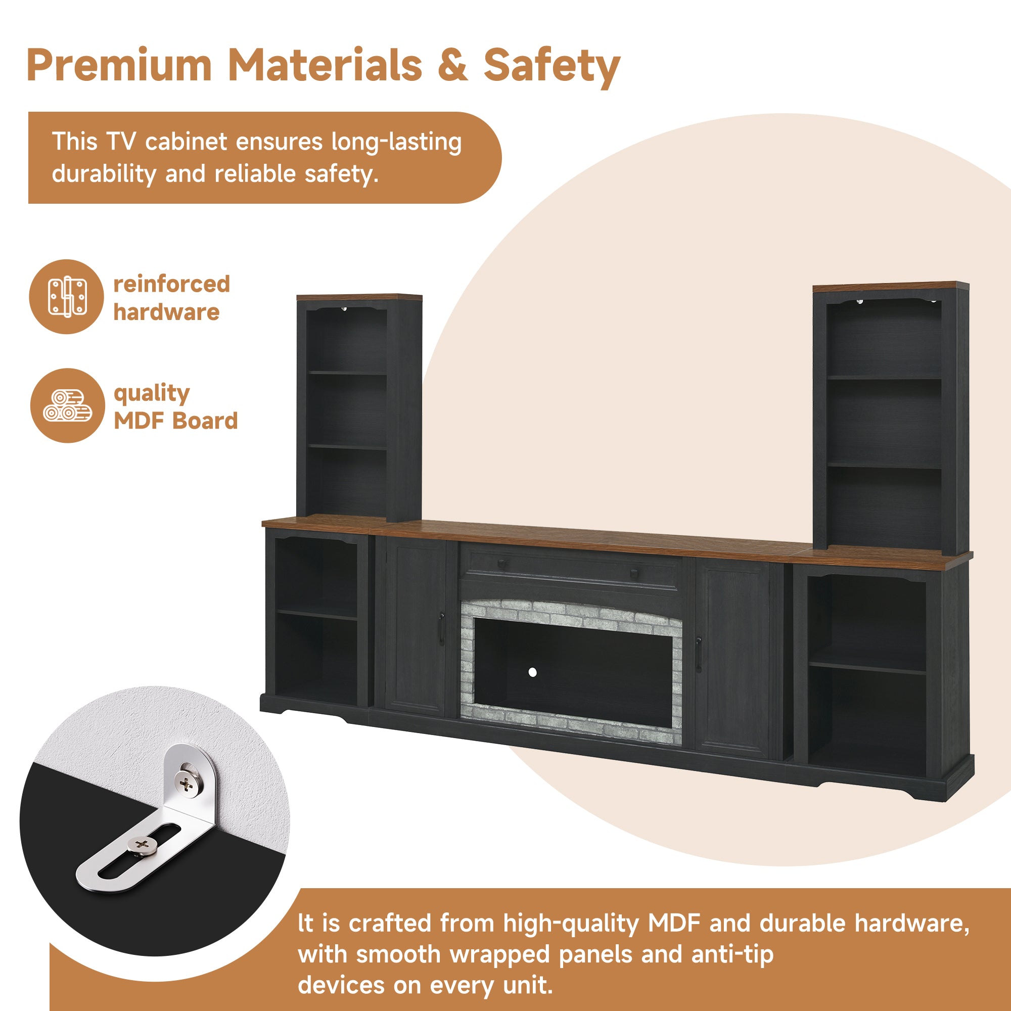 3-Piece TV Stand Set with Curved Side Cabinets