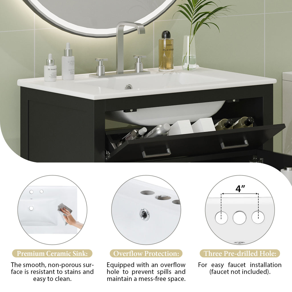60" Modern Black Bathroom Vanity Set