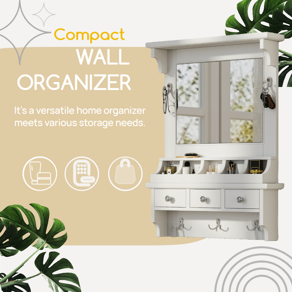 Floating Makeup Vanity with Big Mirror and Wall-Mounted Storage