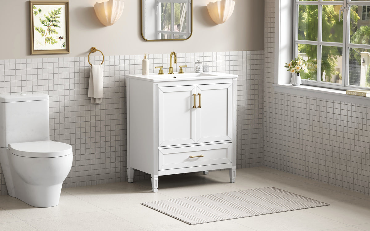 30" Elegant Fluted Bathroom Vanity with Ceramic Sink