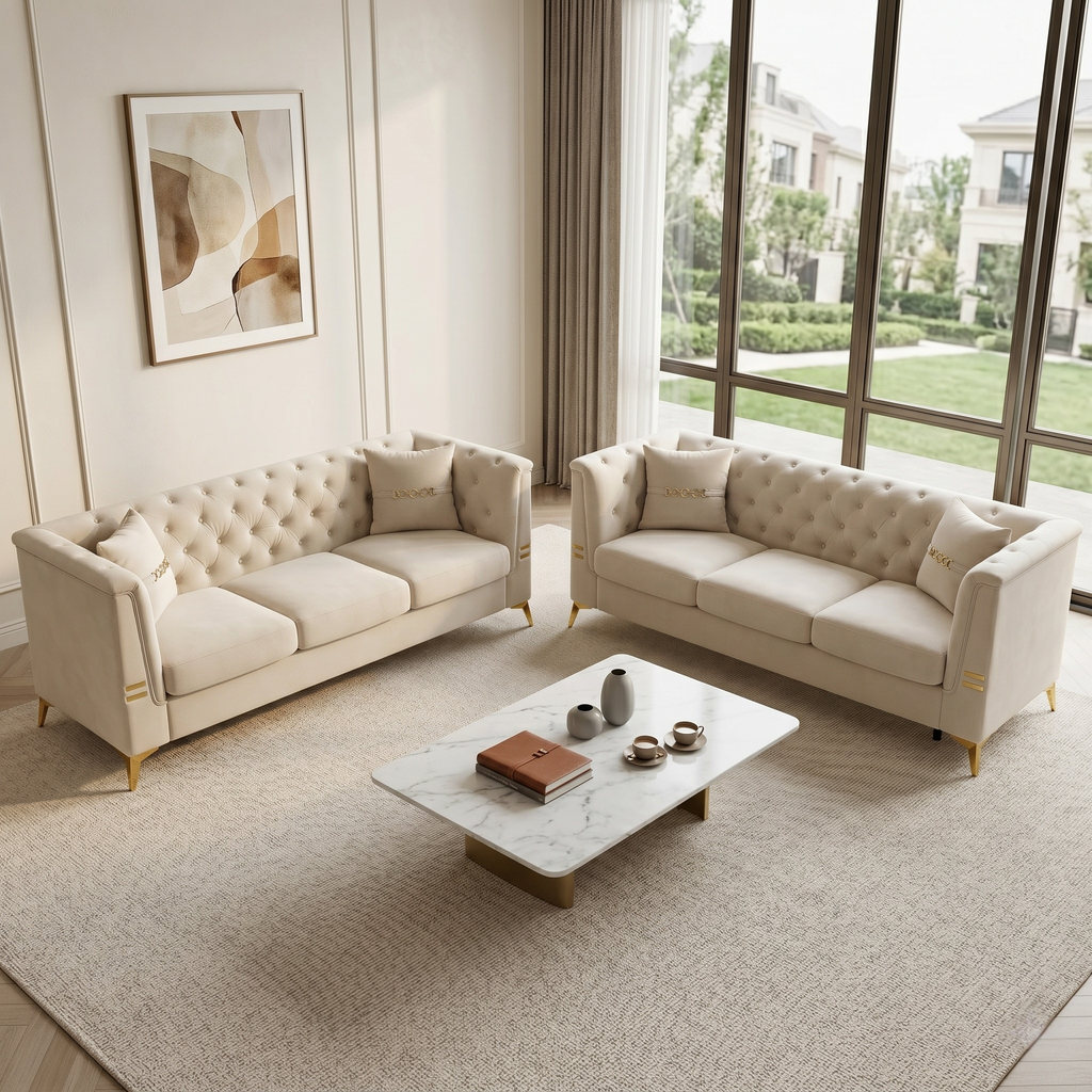 FX-P83-2PC Sofa Set - Modern Velvet Upholstered
