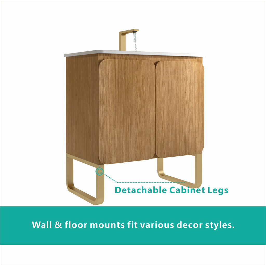 Dalia 30-Inch Light Oak Bathroom Vanity with Ceramic Sink, 2-Door Storage
