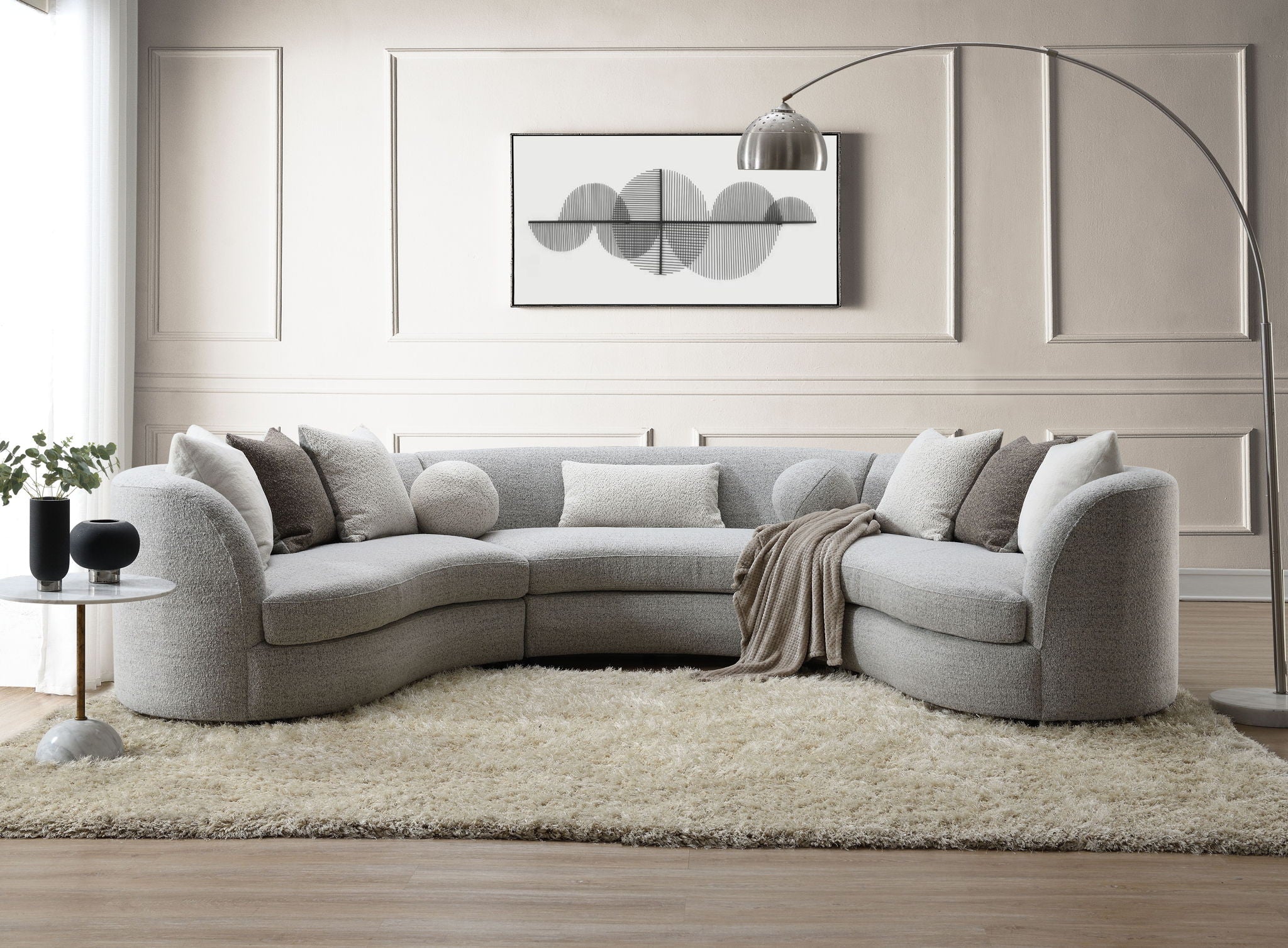 Ivria Boucle Sectional Sofa With 9 Pillows - Gray