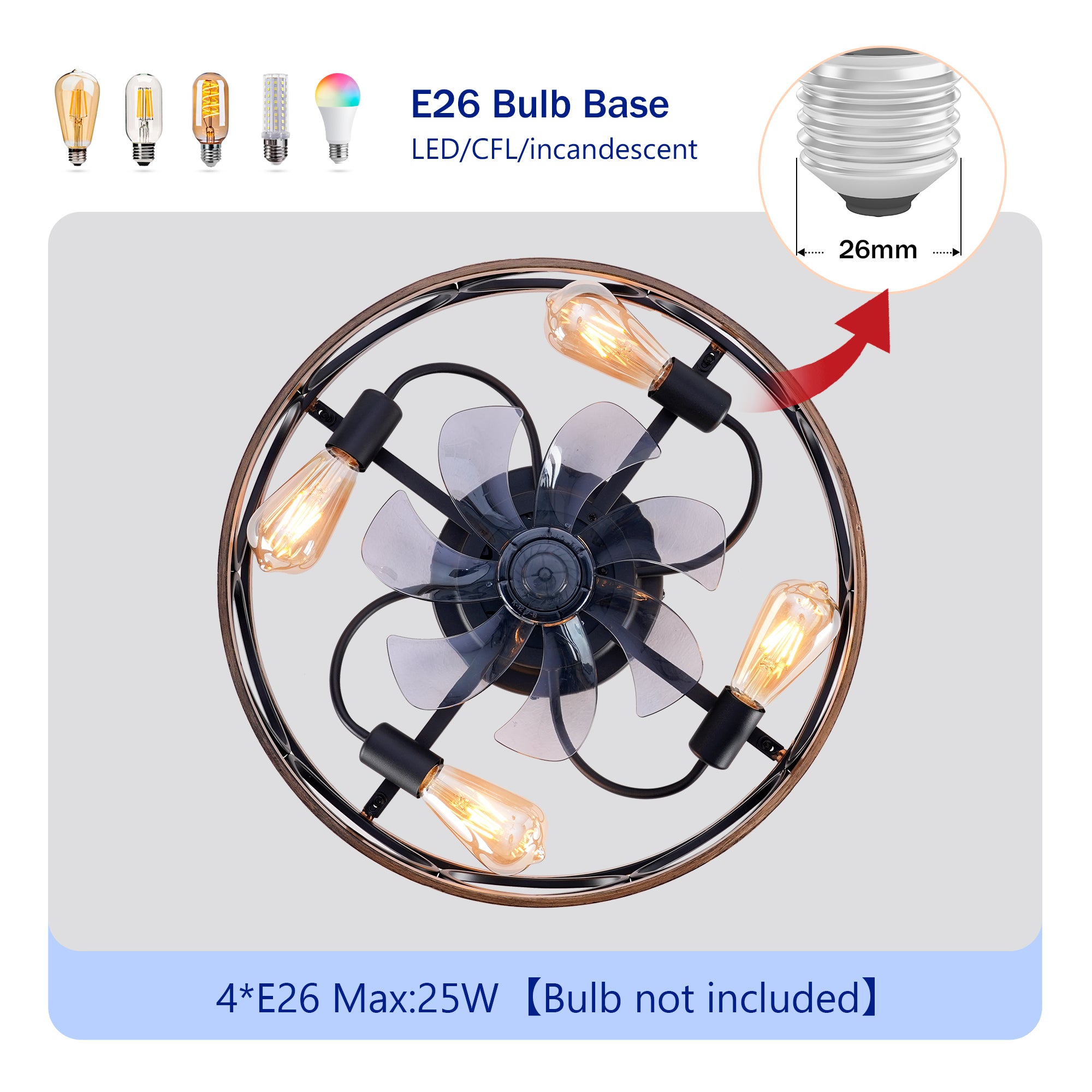 19 Inch 7 Blades Caged Ceiling Fan with Remote Control