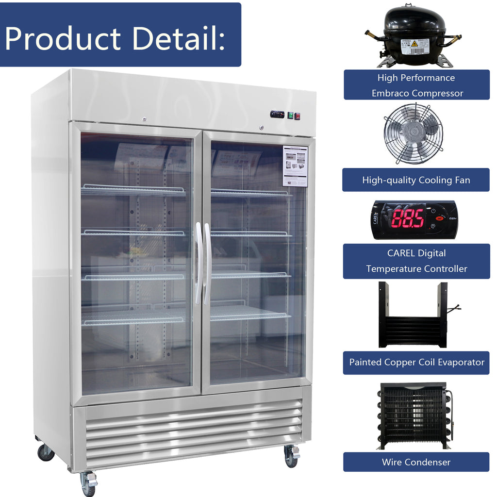 54"W Commercial Refrigerator with Glass Doors