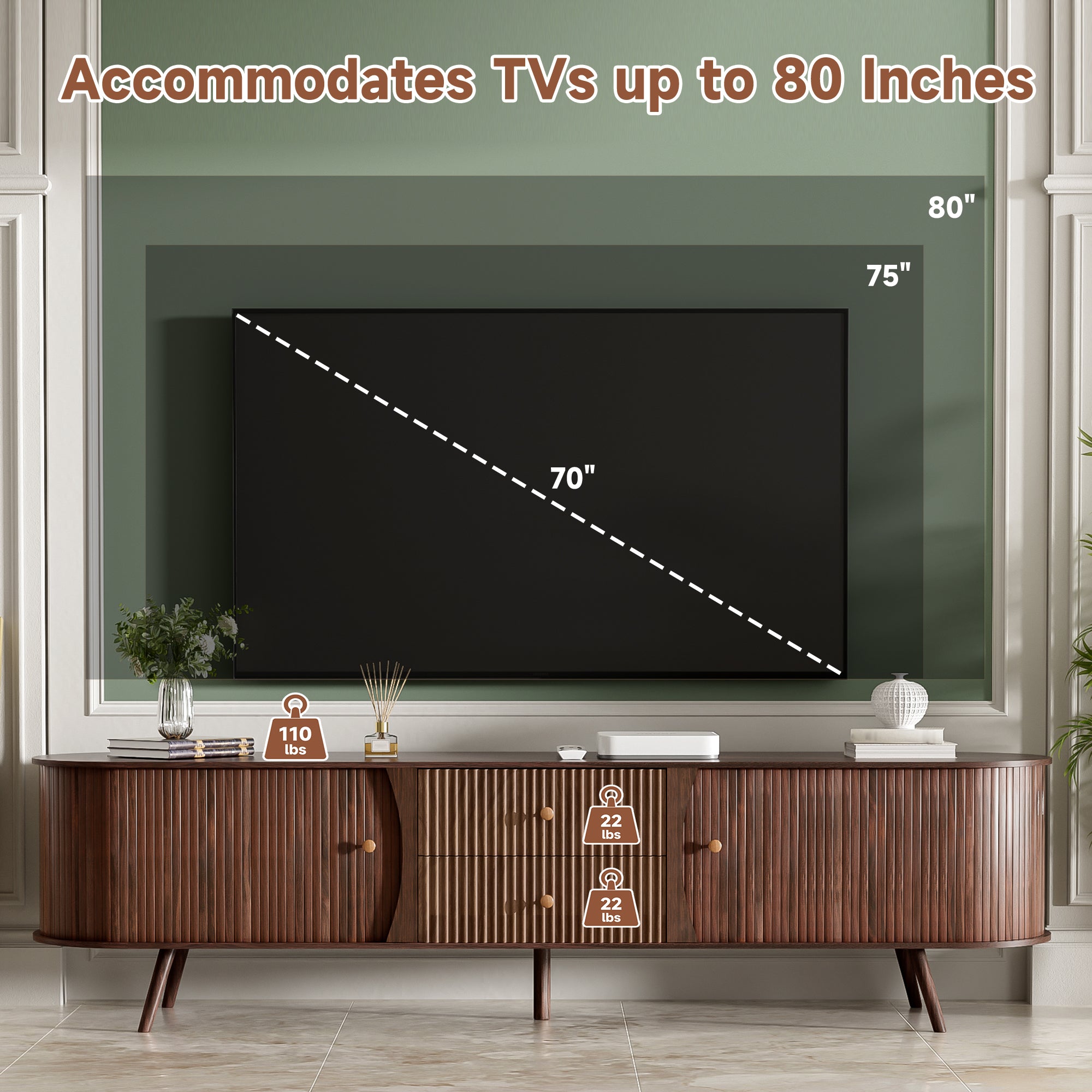 Mid Century Modern TV Stand for Up to 80 Inch TVs