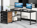 59 Inches L-Shaped Computer Desk with Drawers and Storage Shelves