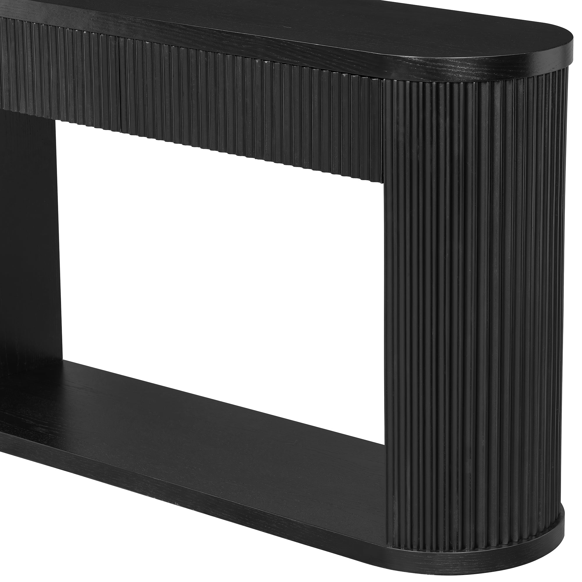 TREXM Oval Fluted Console Table with 2 Drawers and Bottom Shelf