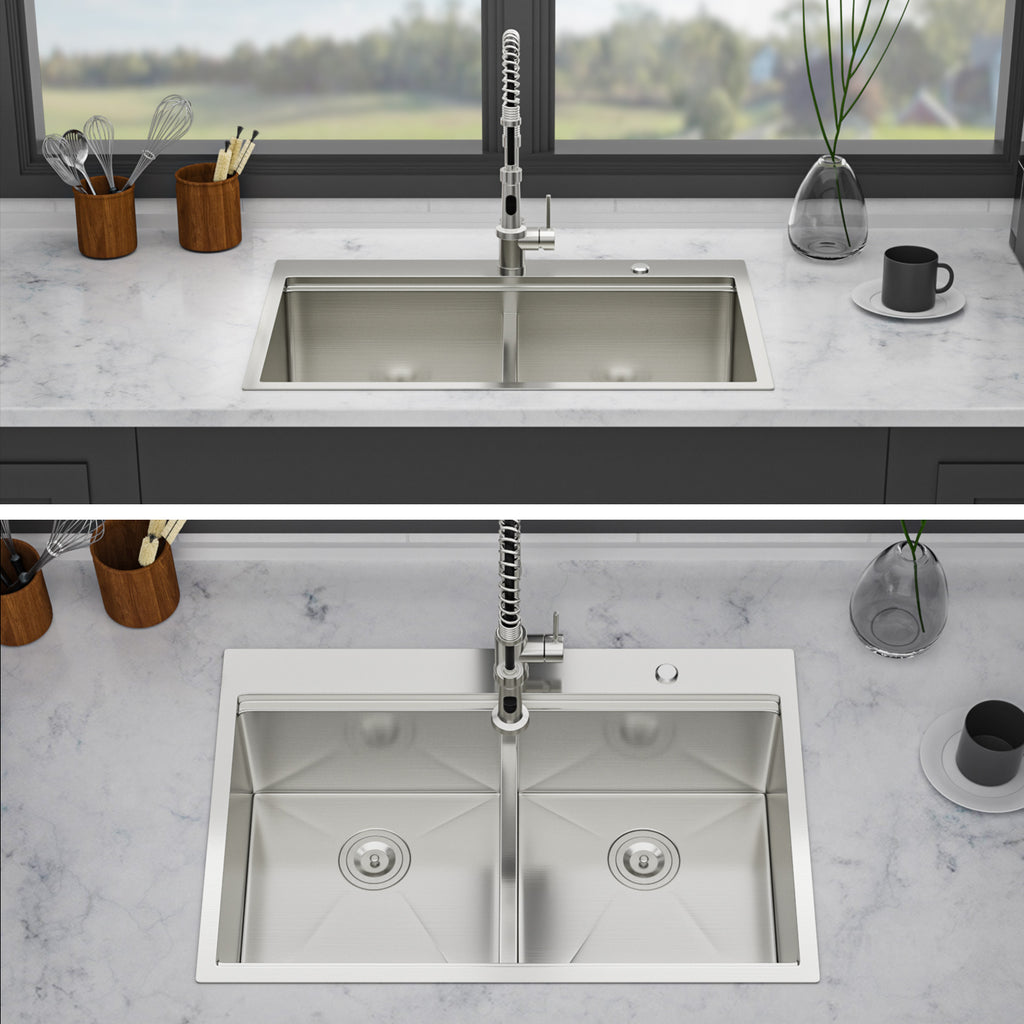 Topmount Drop In Kitchen Sink - 36"x 22" Double Bowl
