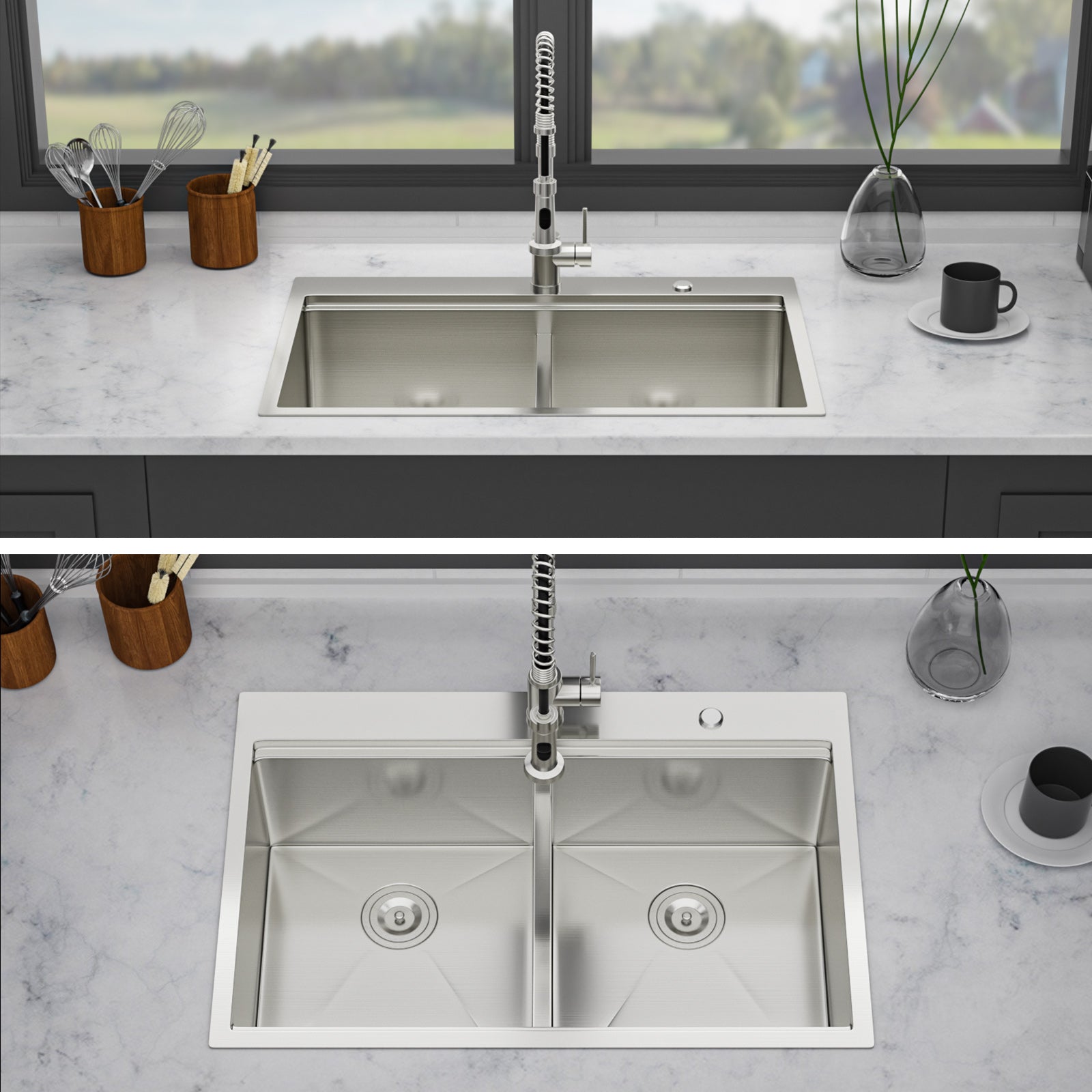 Topmount Drop In Kitchen Sink - 36"x 22" Double Bowl