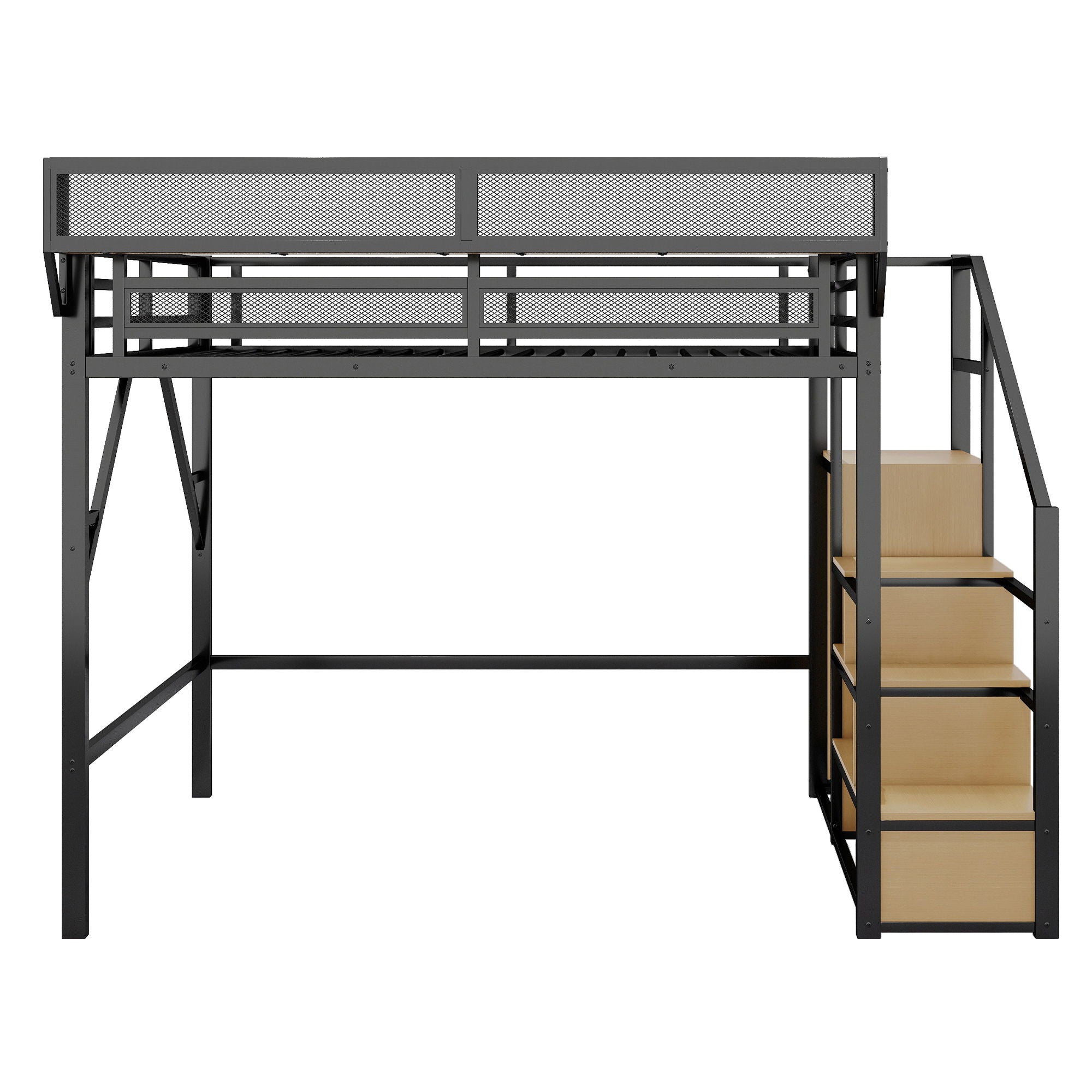 Loft Bed With Stairs, Storage Shelves, Wardrobe