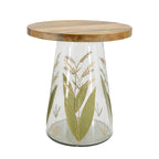 16x17.5" Glass Side Table with Wood Top and Hand-Painted Base