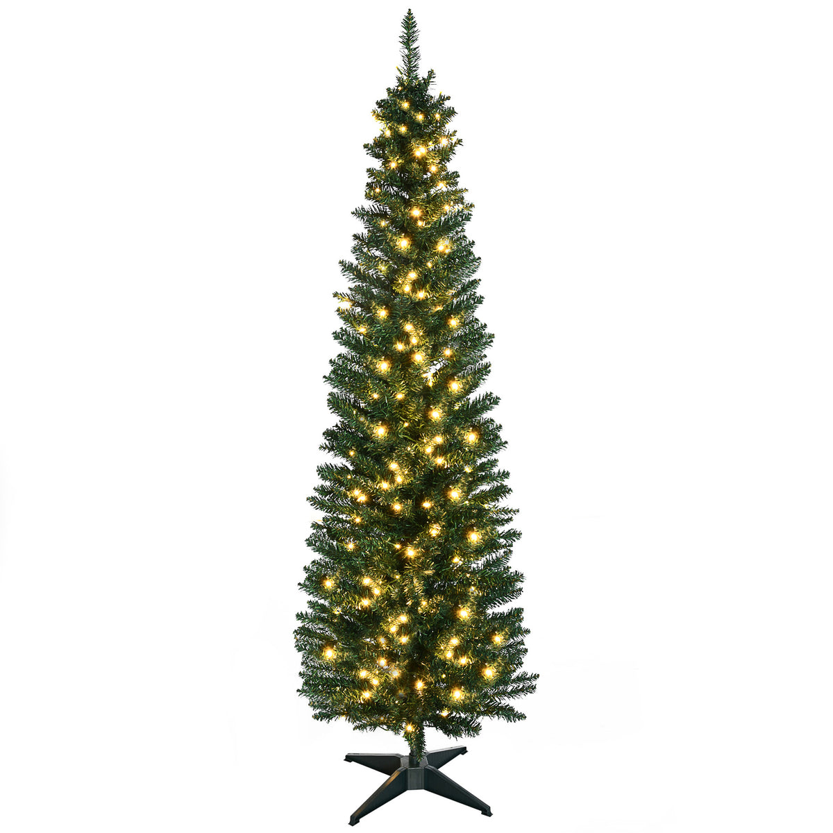 HOMCOM 7-Foot Slim Noble Fir Pre-Lit Artificial Christmas Tree, 200 Warm White Lights