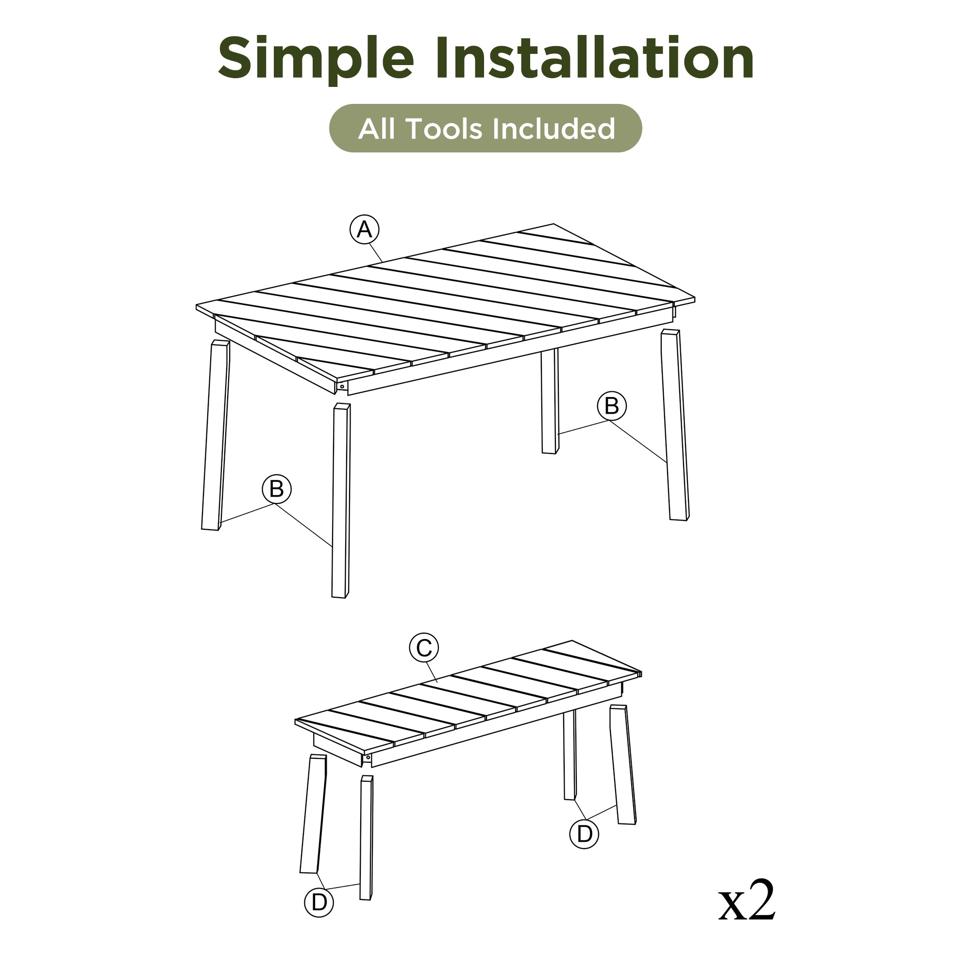 Acacia Wood 3 Piece Dining Set for Indoor & Outdoor Use