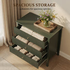 32" Wide Green Fluted 3-Drawer Nightstand