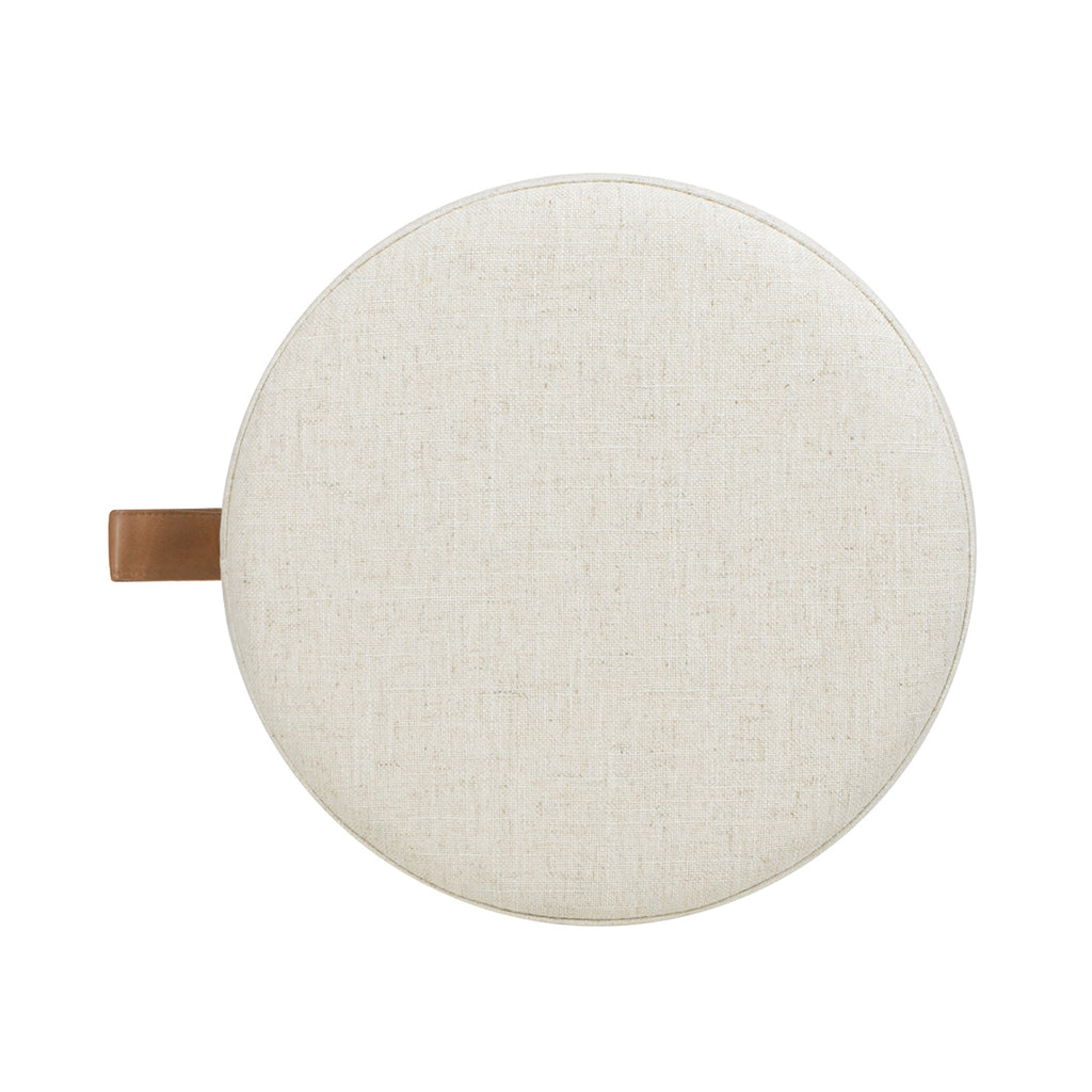 Brandy 14" Round Upholstered Storage Ottoman with Leather Accent