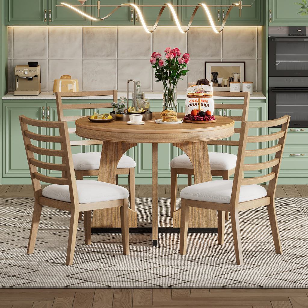 TREXM Round Dining Table for 4 with Chairs Set