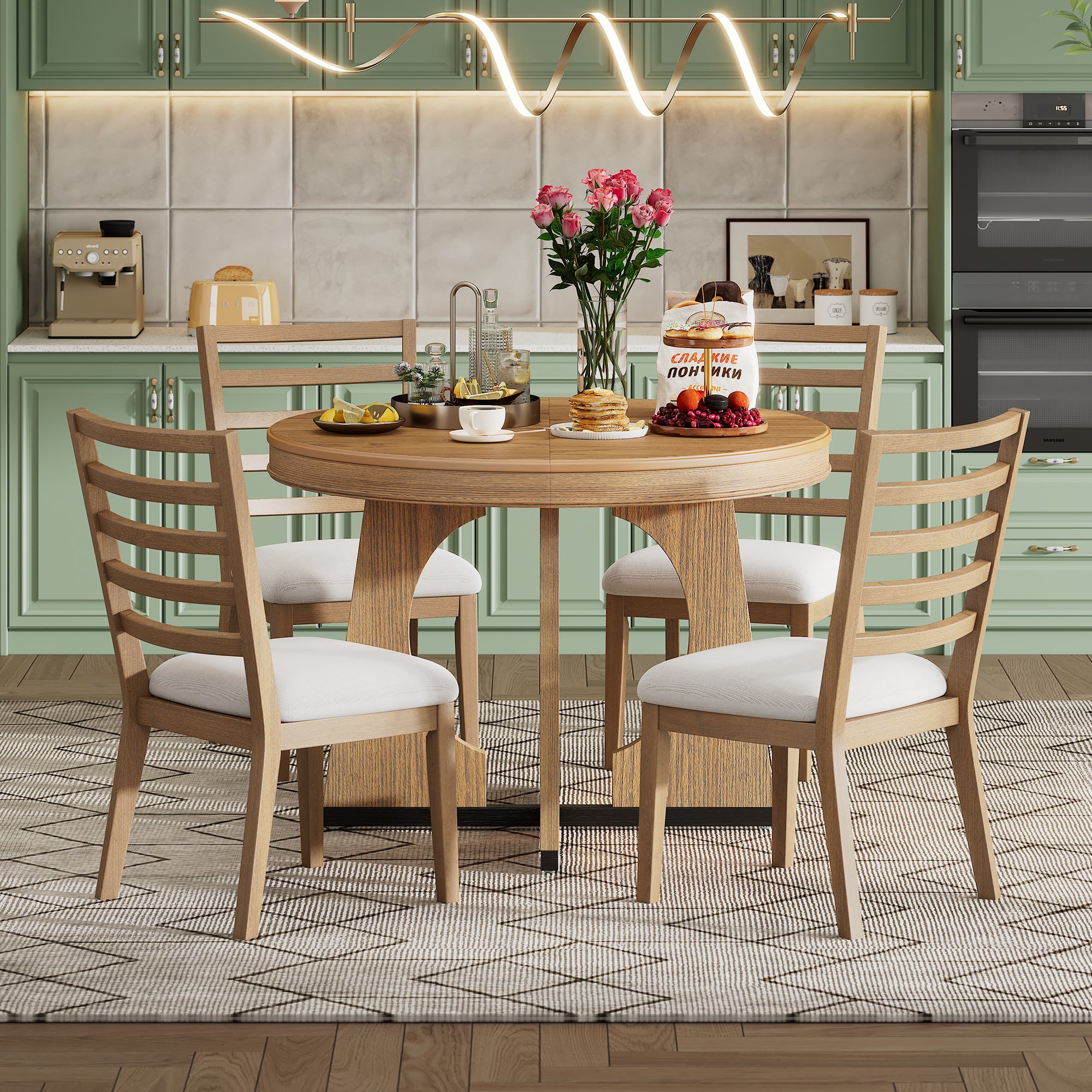TREXM Round Dining Table for 4 with Chairs Set