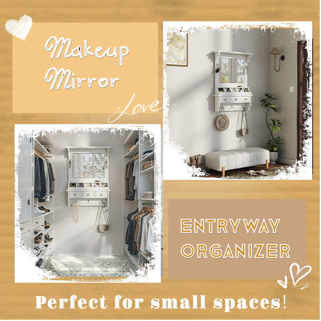 Floating Makeup Vanity with Big Mirror and Wall-Mounted Storage