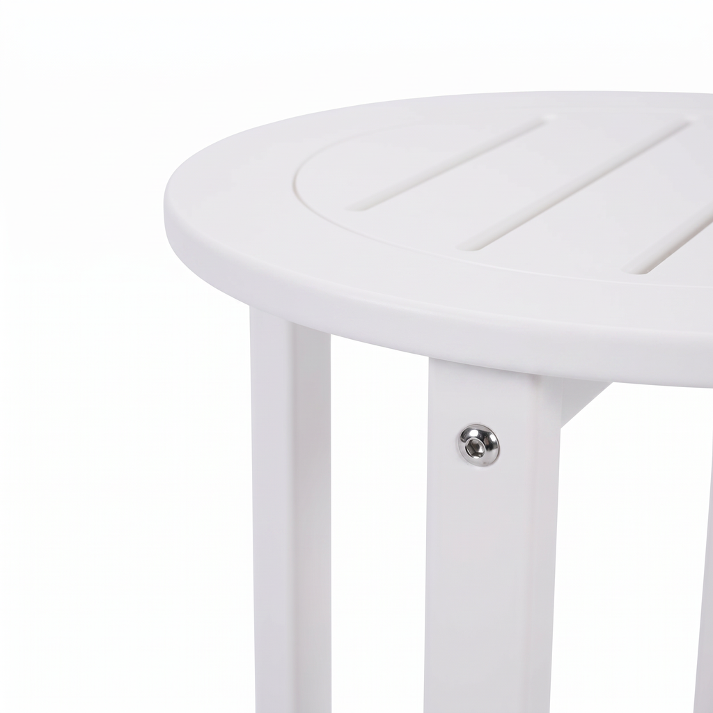 White HDPE Outdoor Side Table - 16 in. Round All-Weather Patio End Table