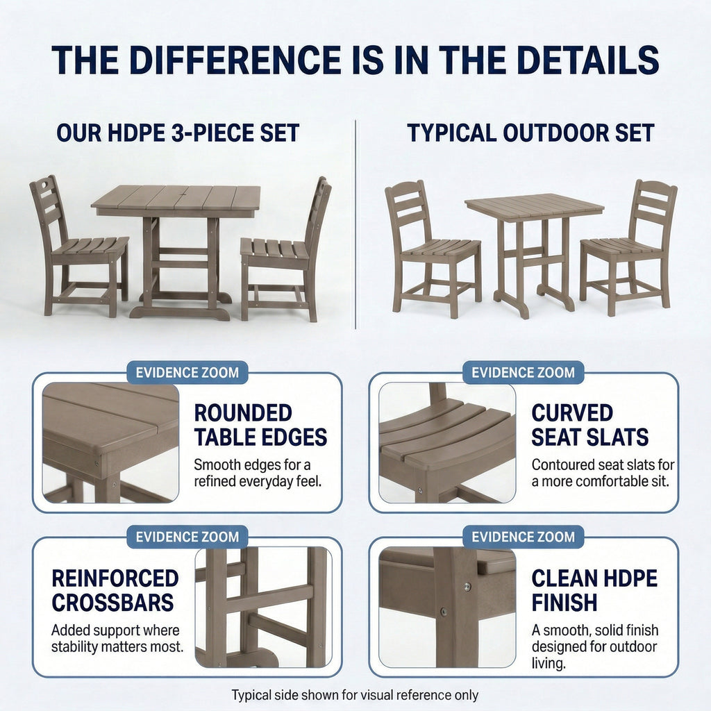 Antique Wood HDPE Outdoor Patio Dining Set