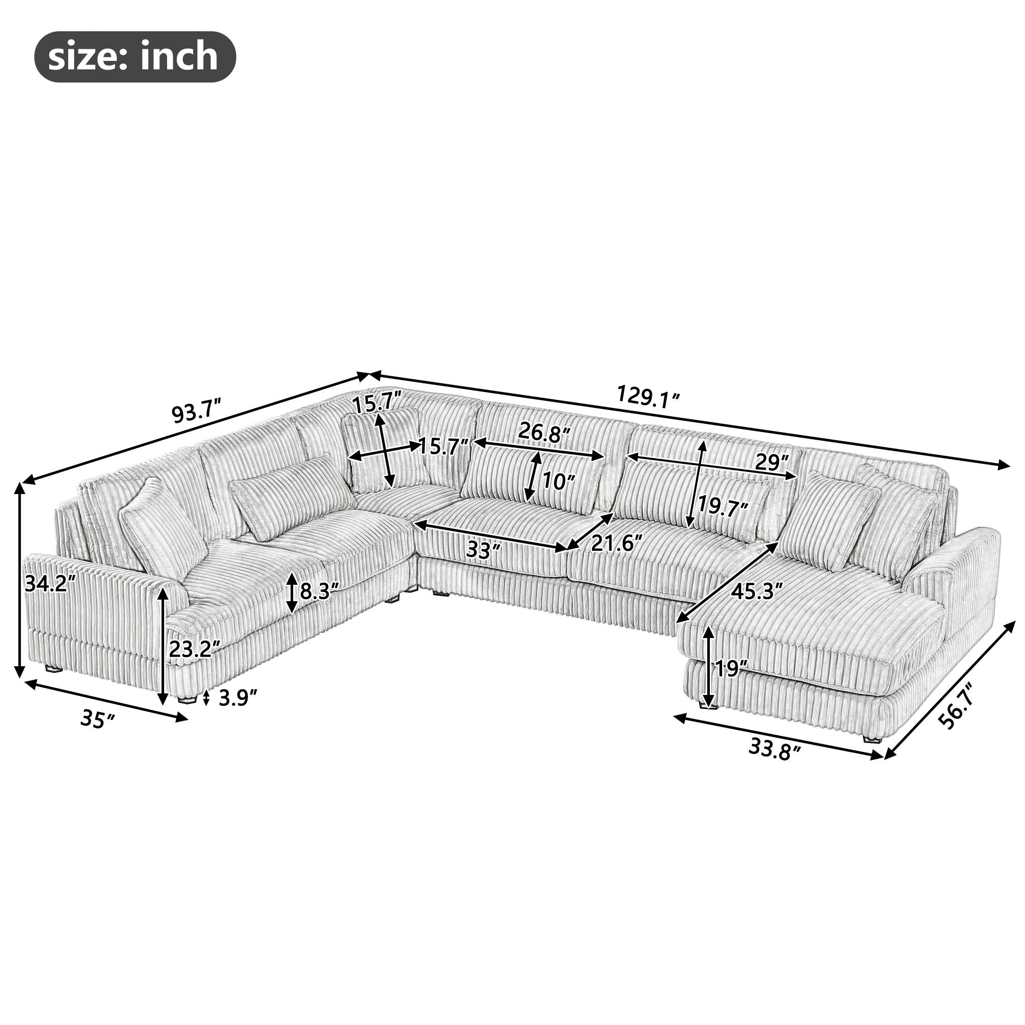 Oversized Sectional Sofa U - Shaped Sofa Couch Modern Sofa Upholstered In Soft With A Chaise Lounge For Living Room