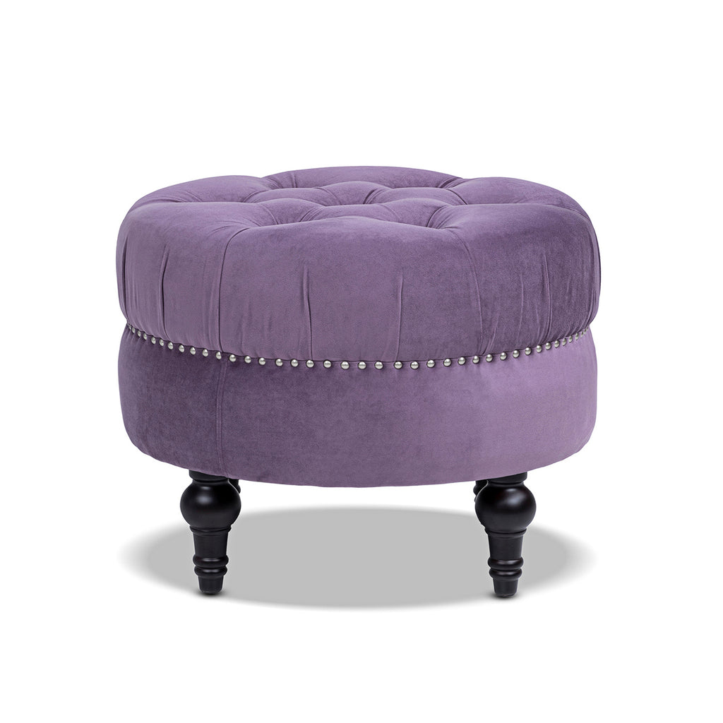 Dawn Tufted Round Ottoman Nailhead Accents