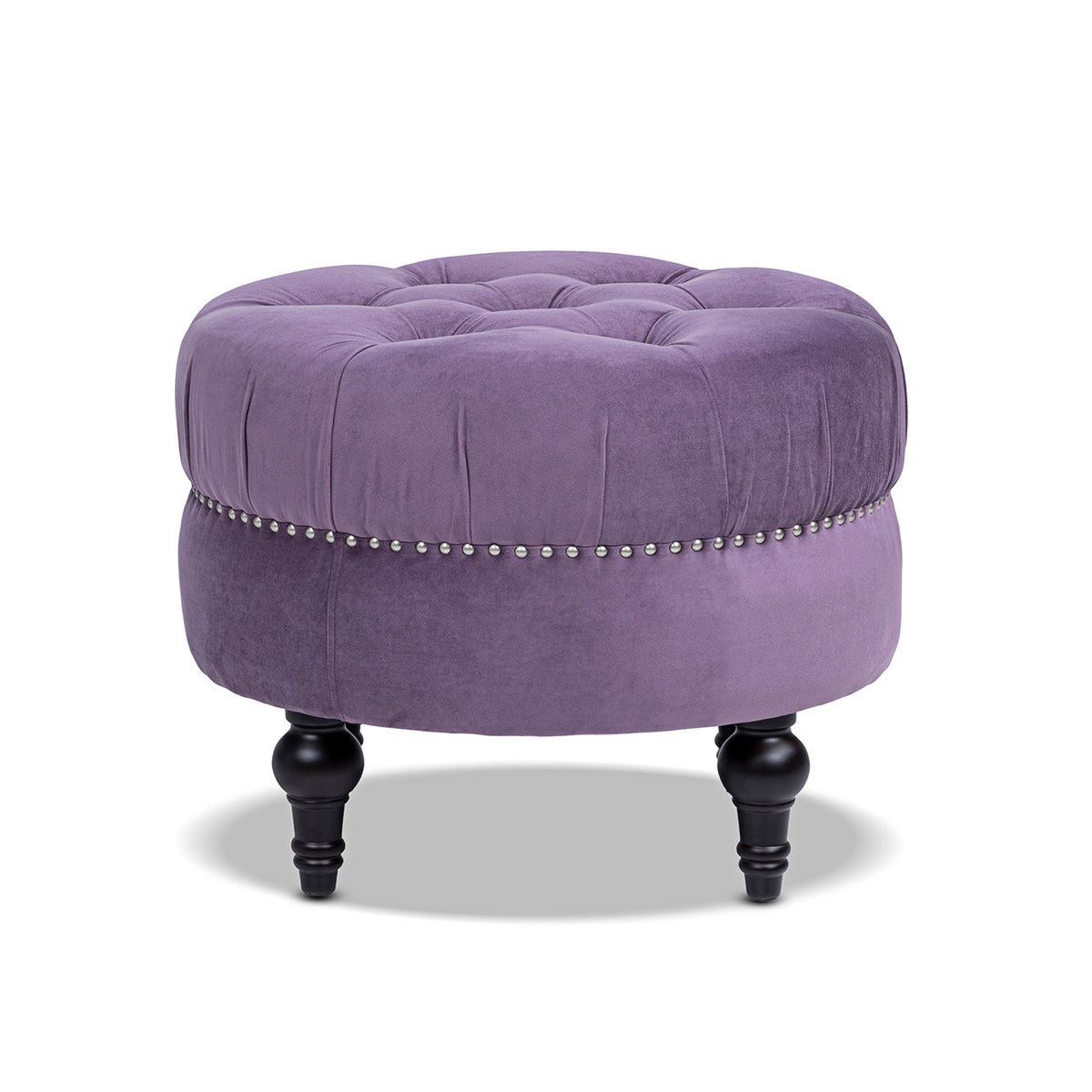 Dawn Tufted Round Ottoman Nailhead Accents