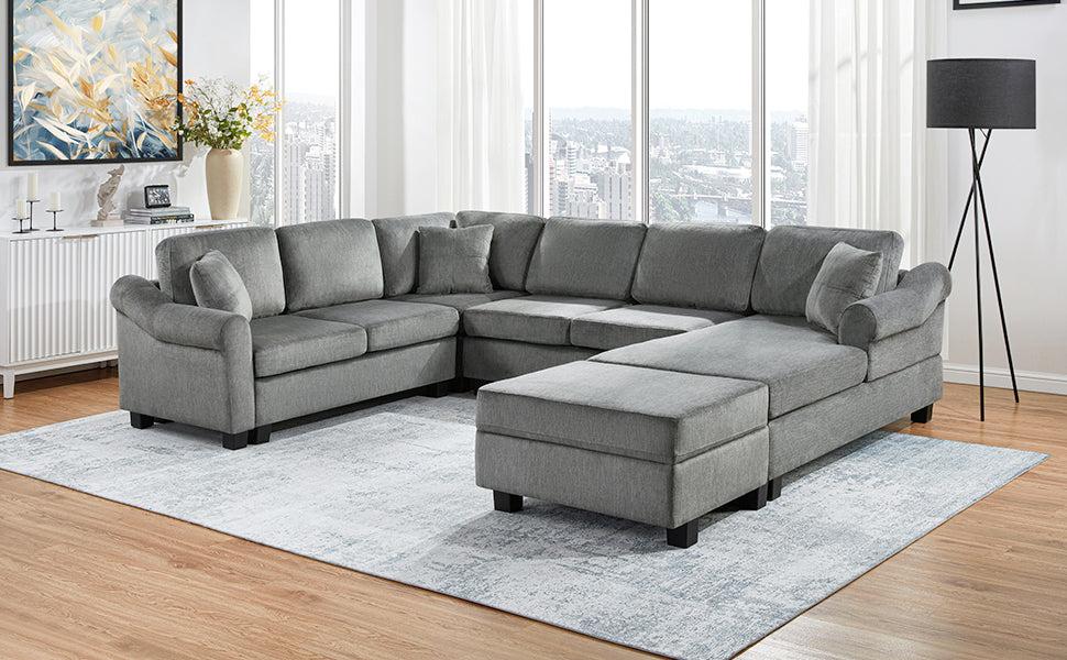 Sectional Sofa 111.8" U-Shaped Chenille Upholstered Couch