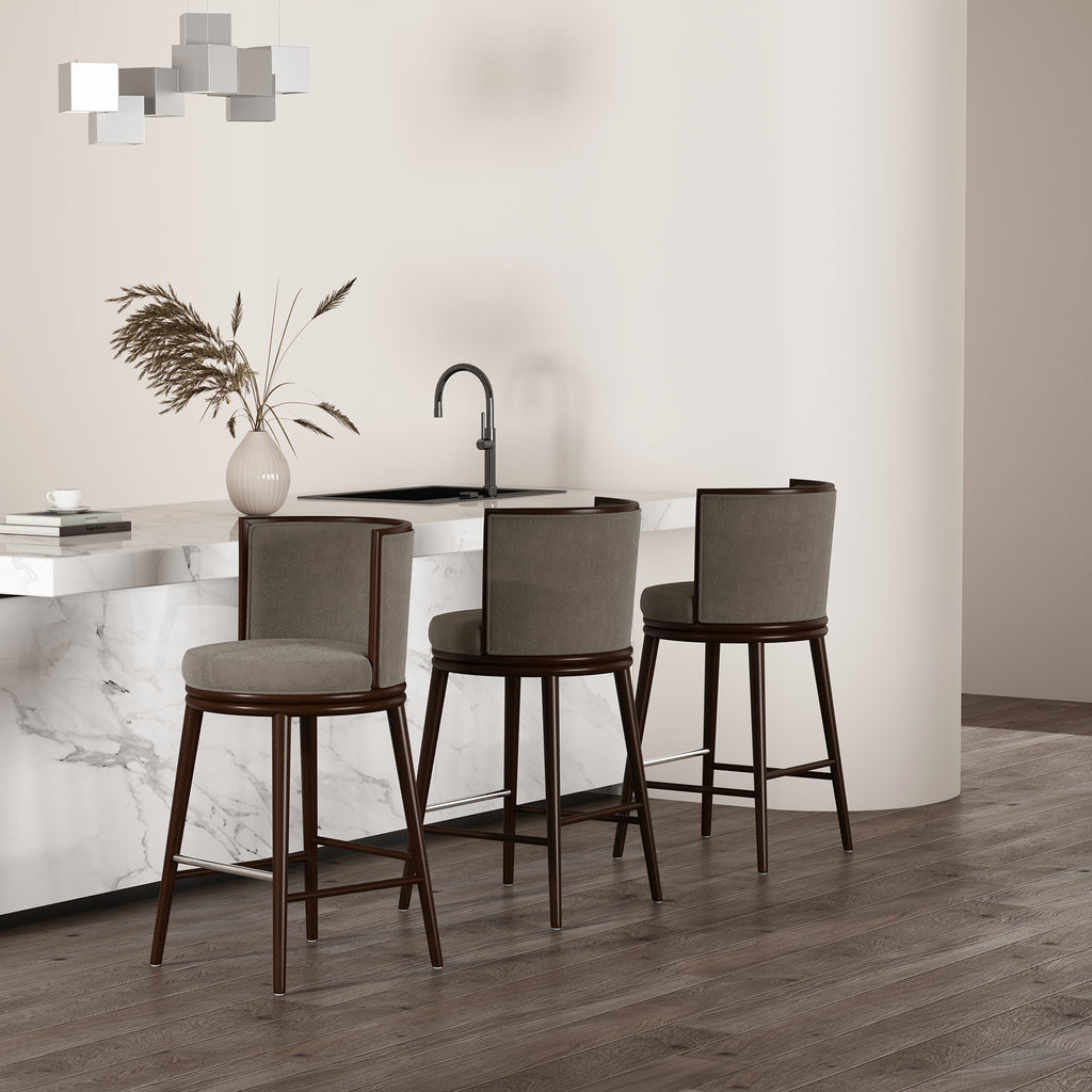 Evalyn Dove Textured Chenille Barstool with Beech Wood Legs