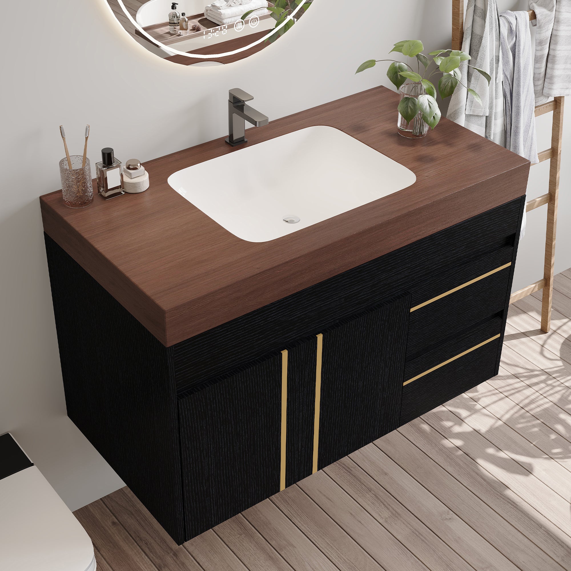 36" Floating Bathroom Vanity with Ceramic Sink and Faux Marble Top