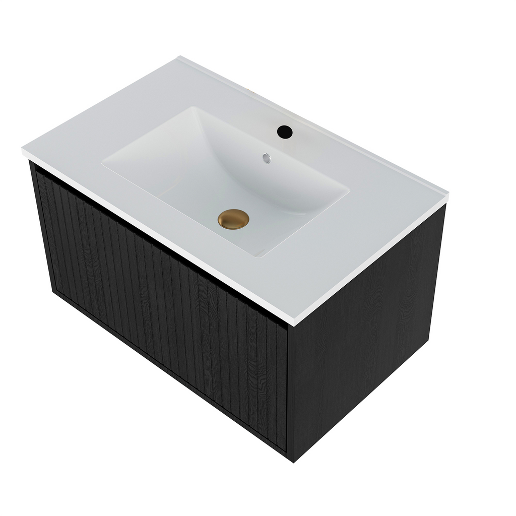 30-Inch Wall-Mounted Bathroom Vanity Cabinet with Ceramic Sink, Black