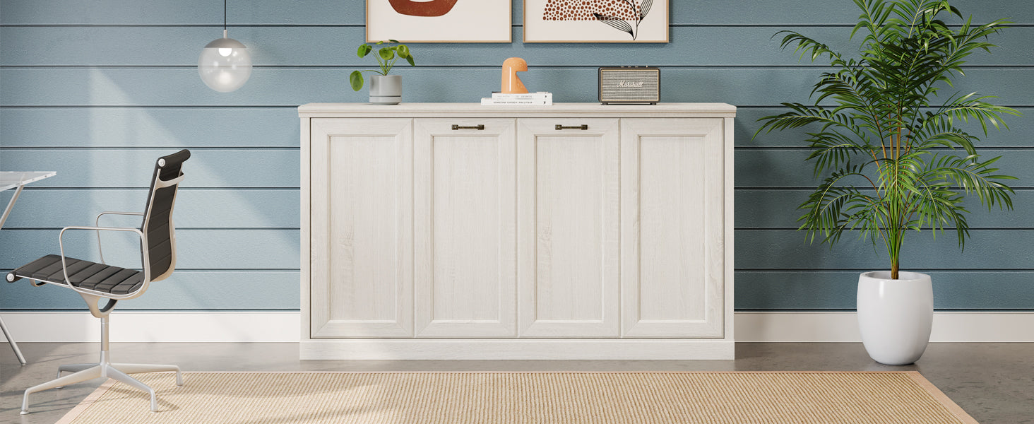 Twin Size Horizontal Murphy Bed in Rustic White