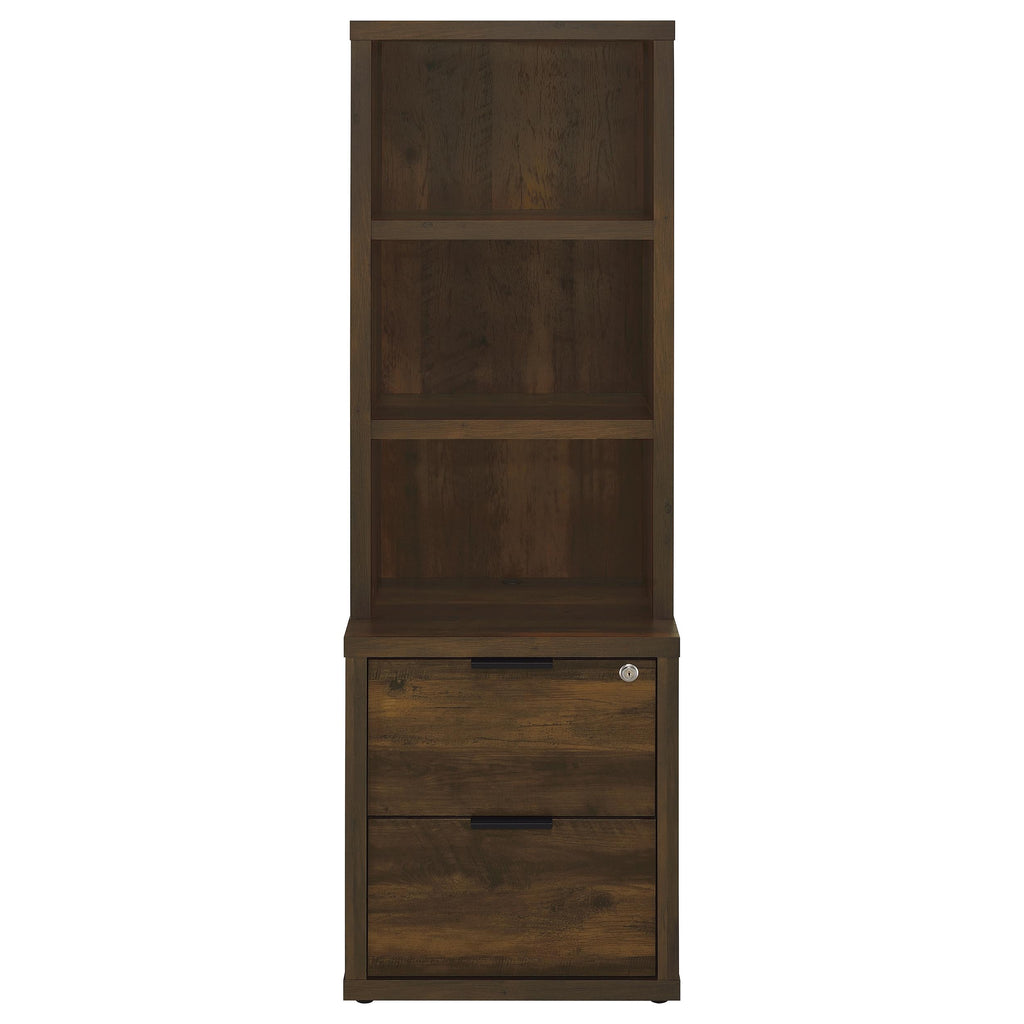 Geary Dark Pine 3-Shelf Bookcase USB and Lockable Drawer