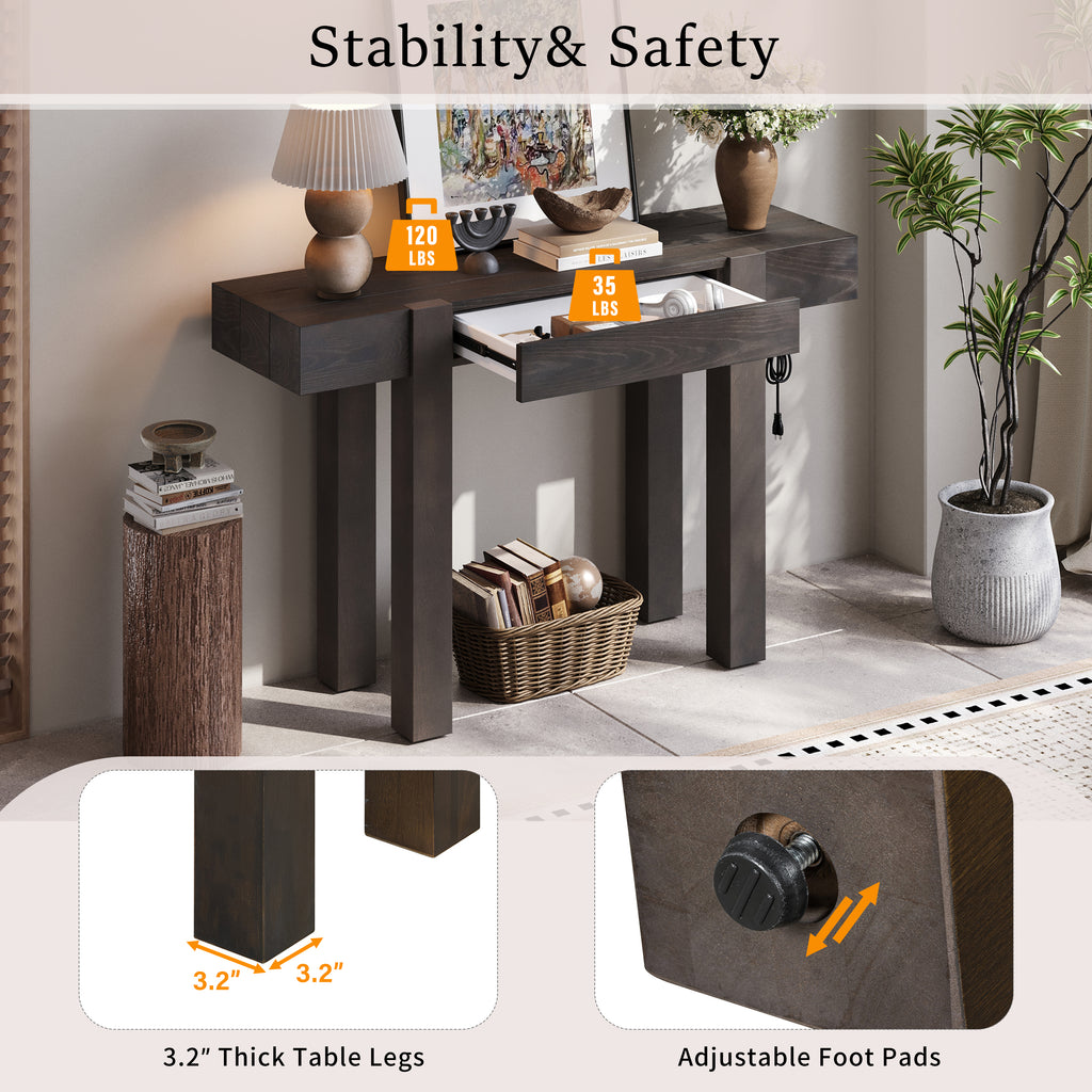 TREXM Rustic Minimalist Console Table with Hidden Drawer