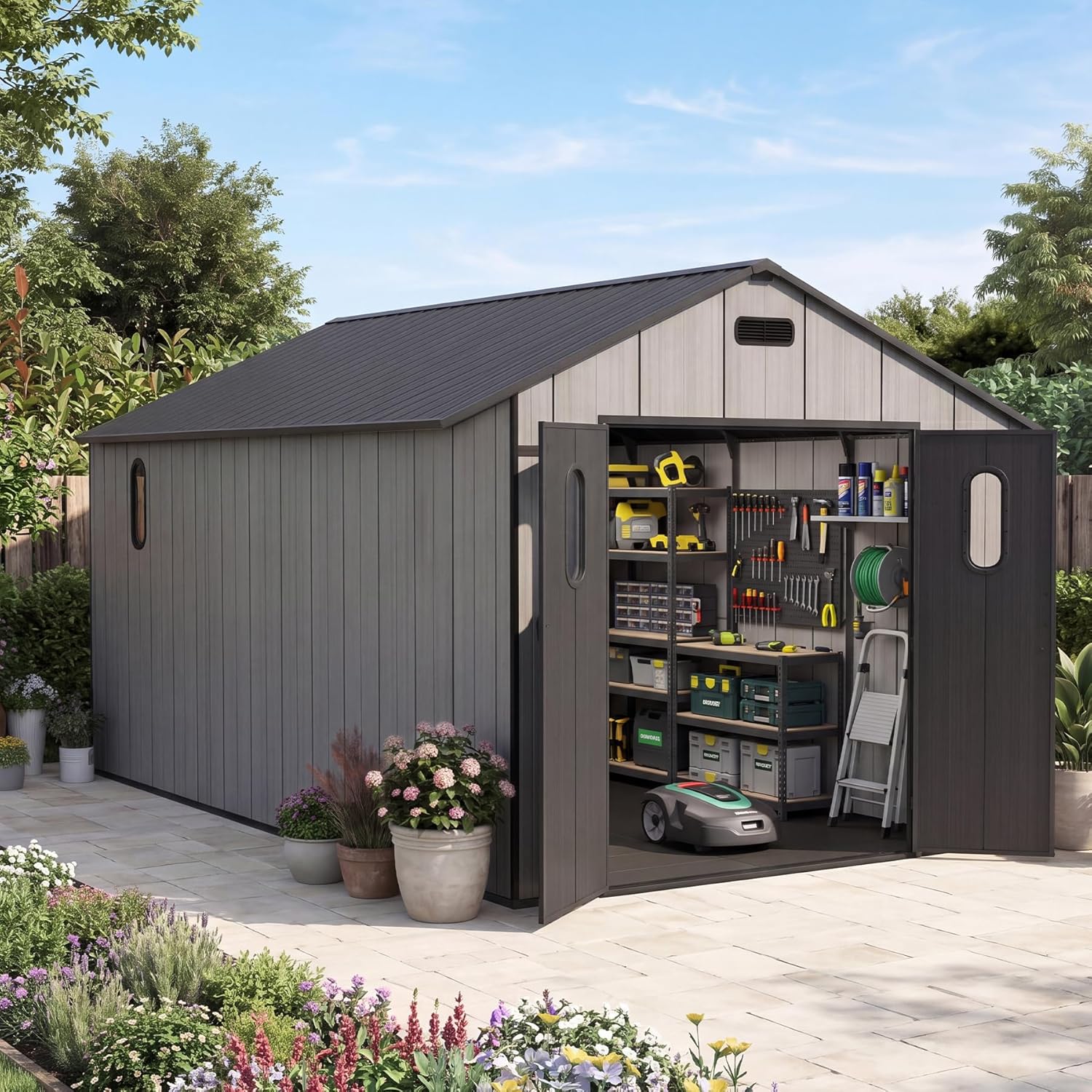 8x16Ft Resin Outdoor Storage Shed with Floor