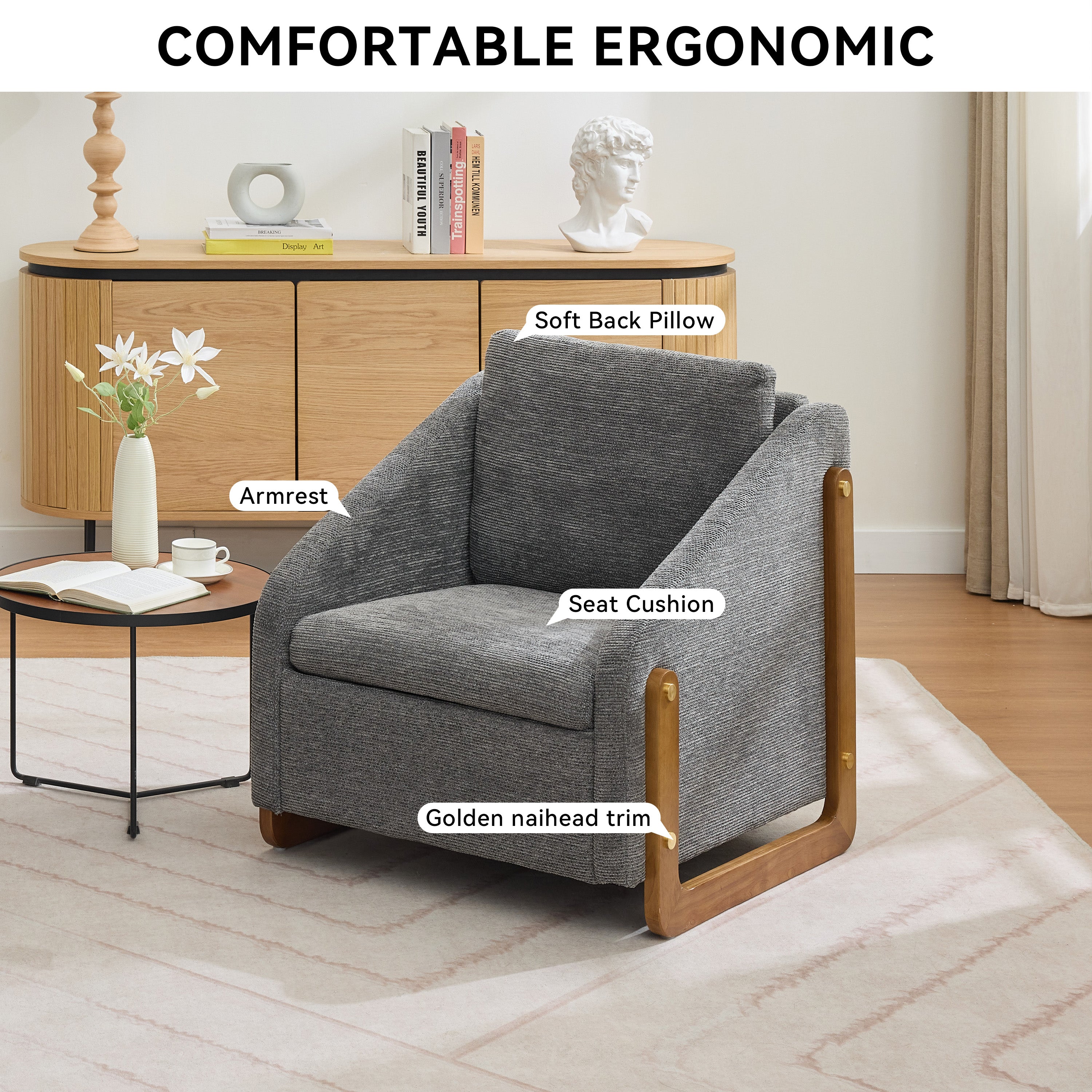 Chenille Fabric Modern Upholstered Armchair