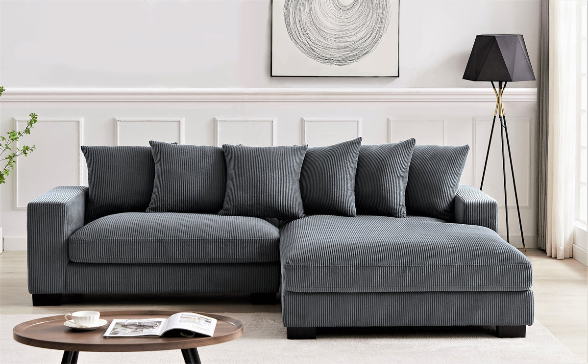 Luxe Oversized Two-Piece Right Facing Sectional, 102-Inch L Shape, Dark Gray Corduroy