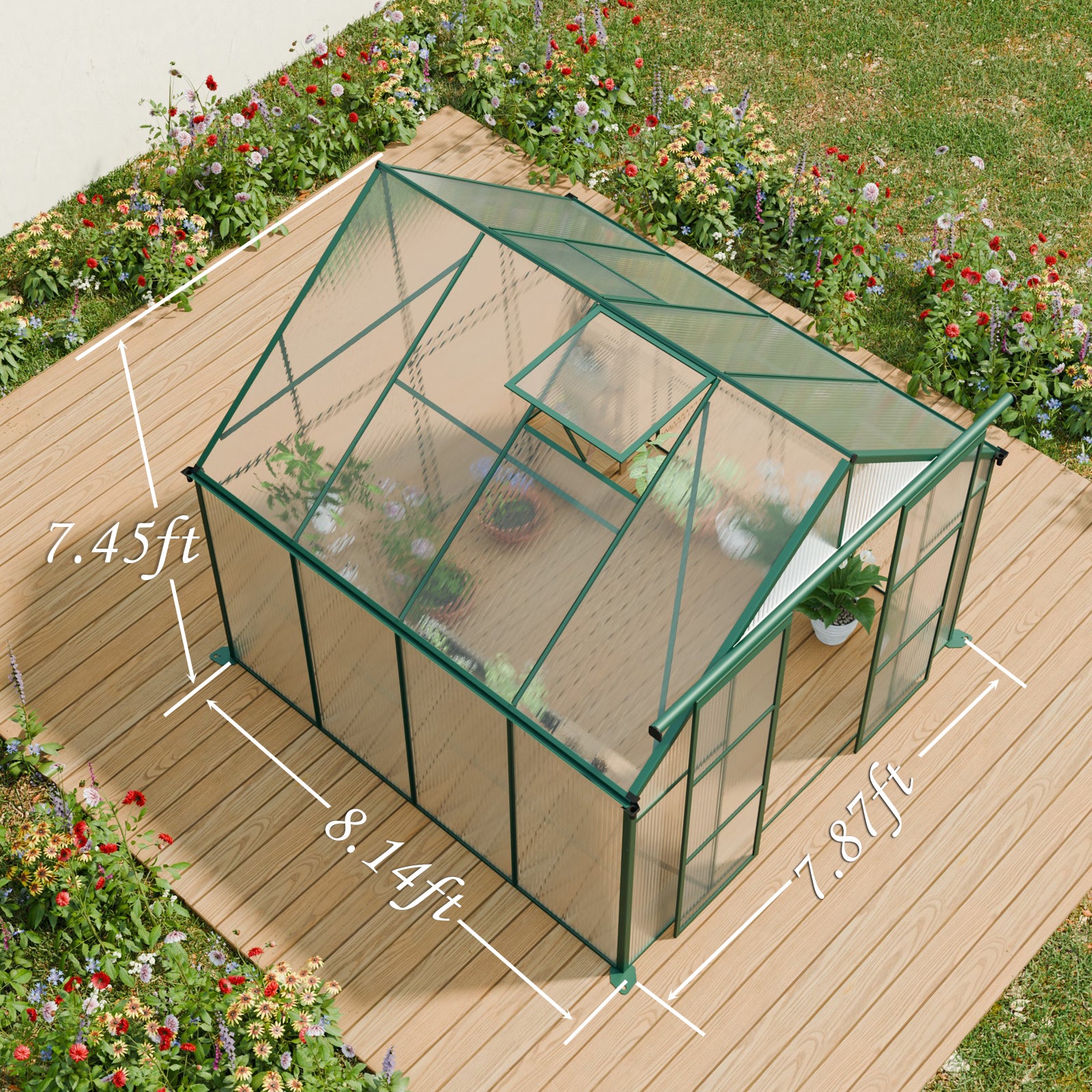 8x8 FT Double Door Polycarbonate Greenhouse