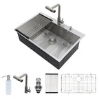 30" Drop-In Kitchen Sink with Pull-Out Faucet and Soap Dispenser