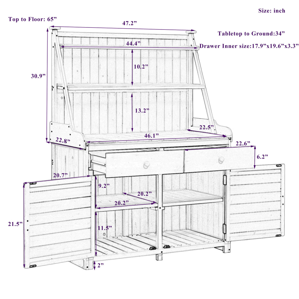 TOPMAX 65-Inch Garden Potting Bench Table