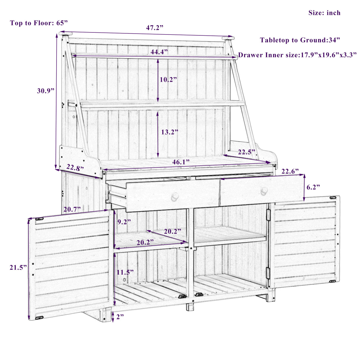 TOPMAX 65-Inch Garden Potting Bench Table
