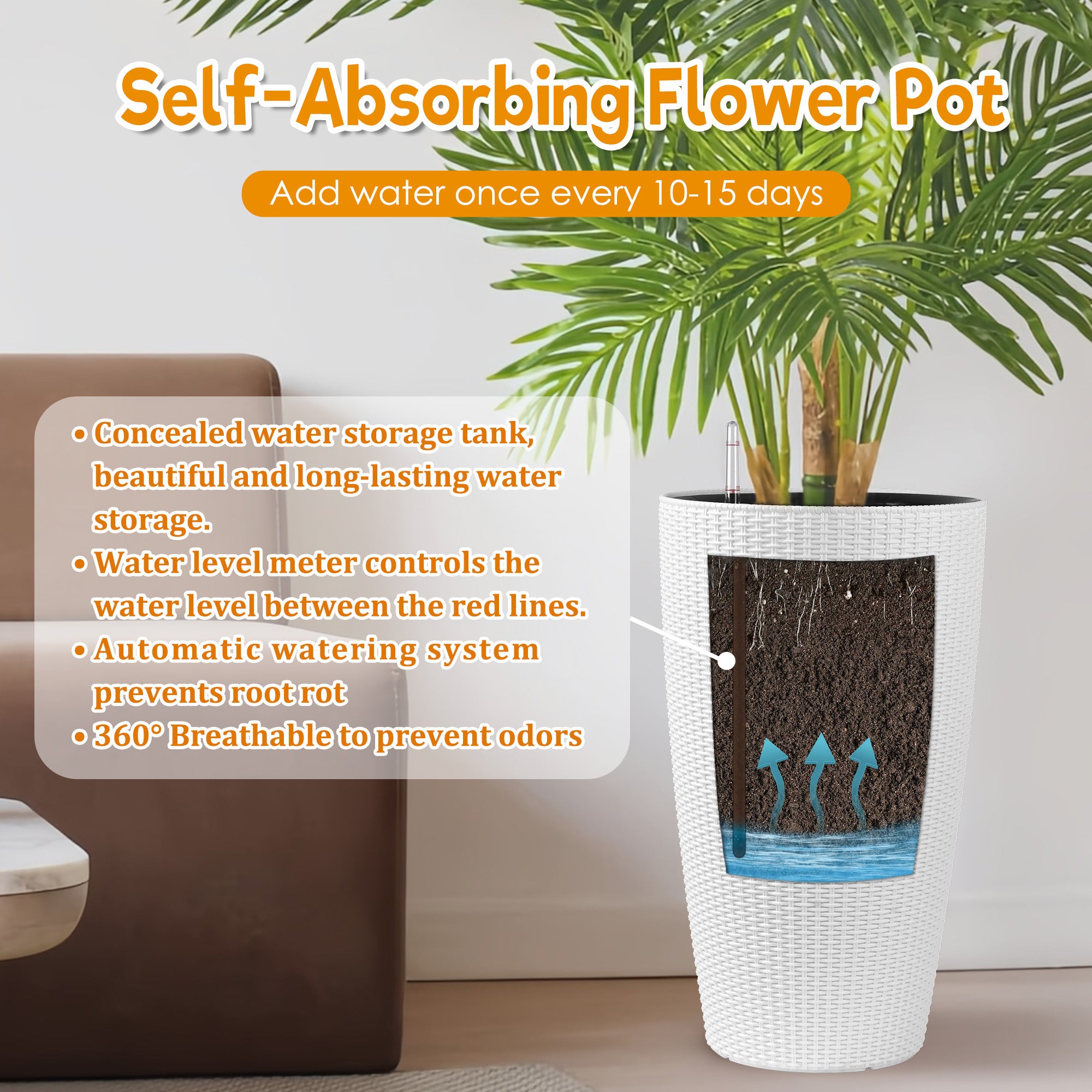 Set of 2 Faux Rattan Tall Planters - 22 inch