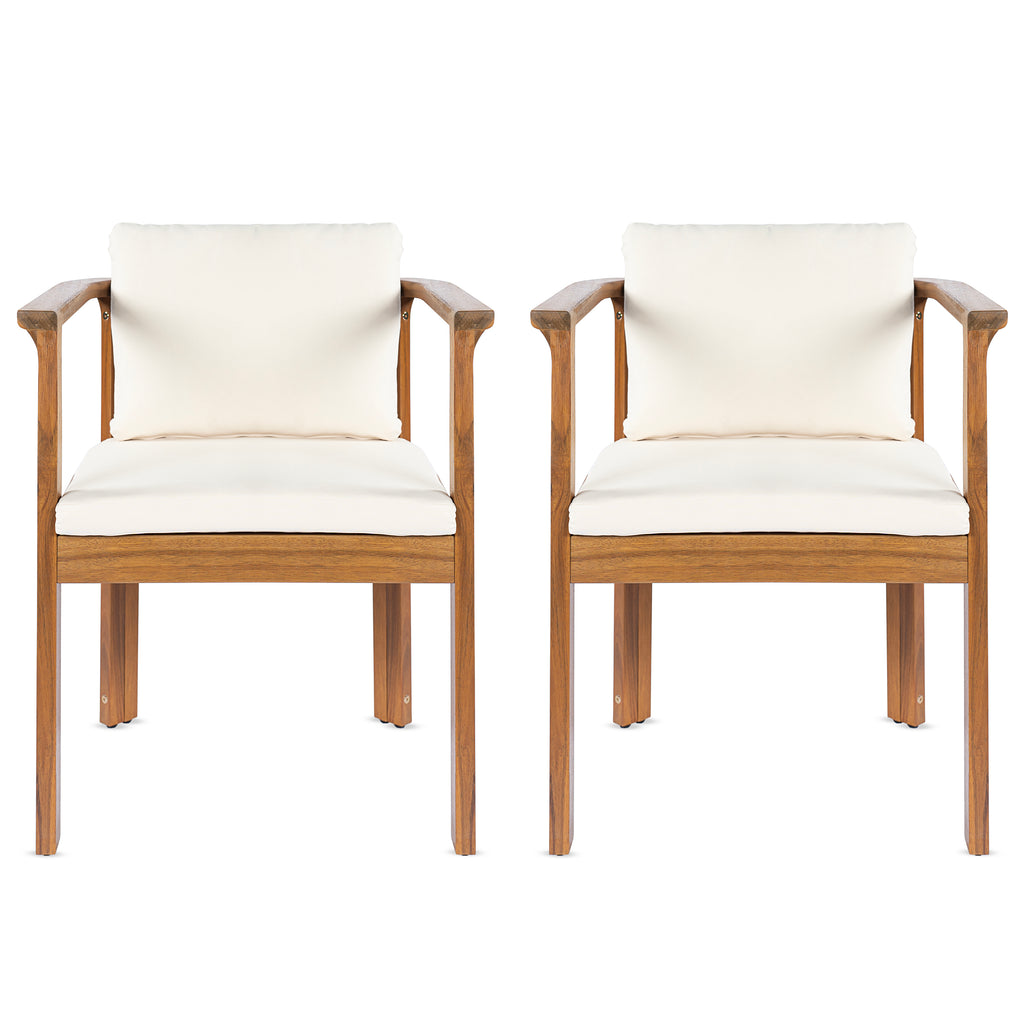 Outdoor Dining Chair Set of 2 with Curved Acacia Wood Arms