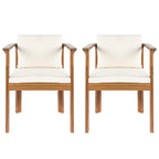Outdoor Dining Chair Set of 2 with Curved Acacia Wood Arms