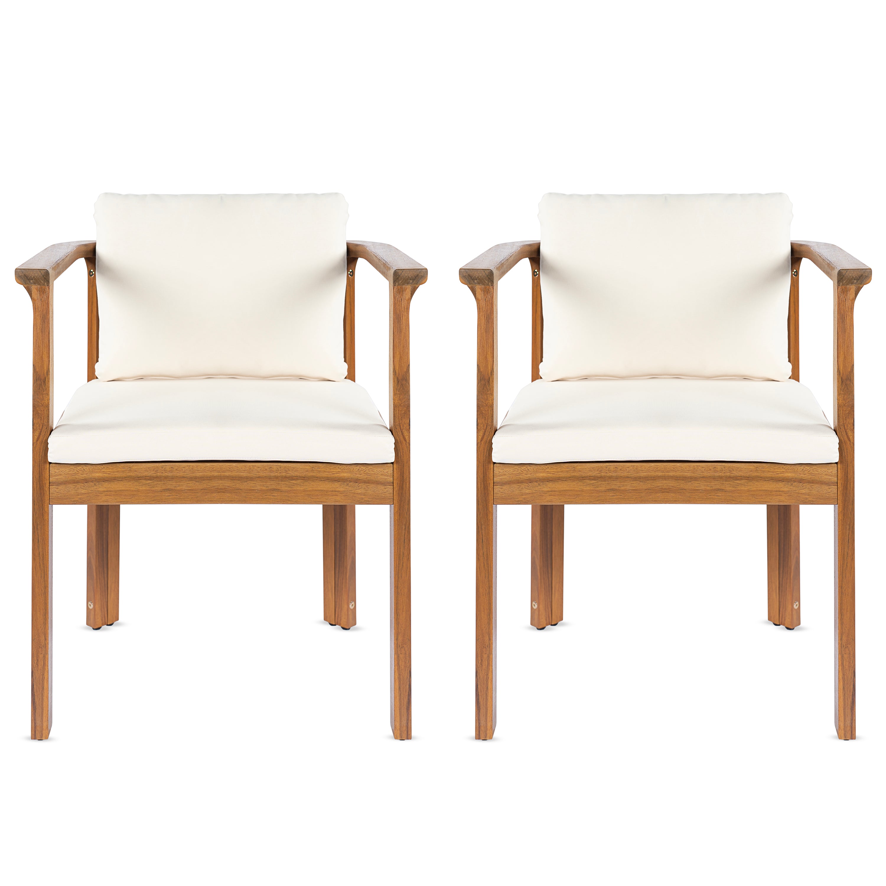 Outdoor Dining Chair Set of 2 with Curved Acacia Wood Arms