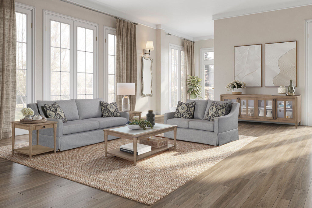 Loveseat With Skirt And Reversable Cushions And 2 Pillows